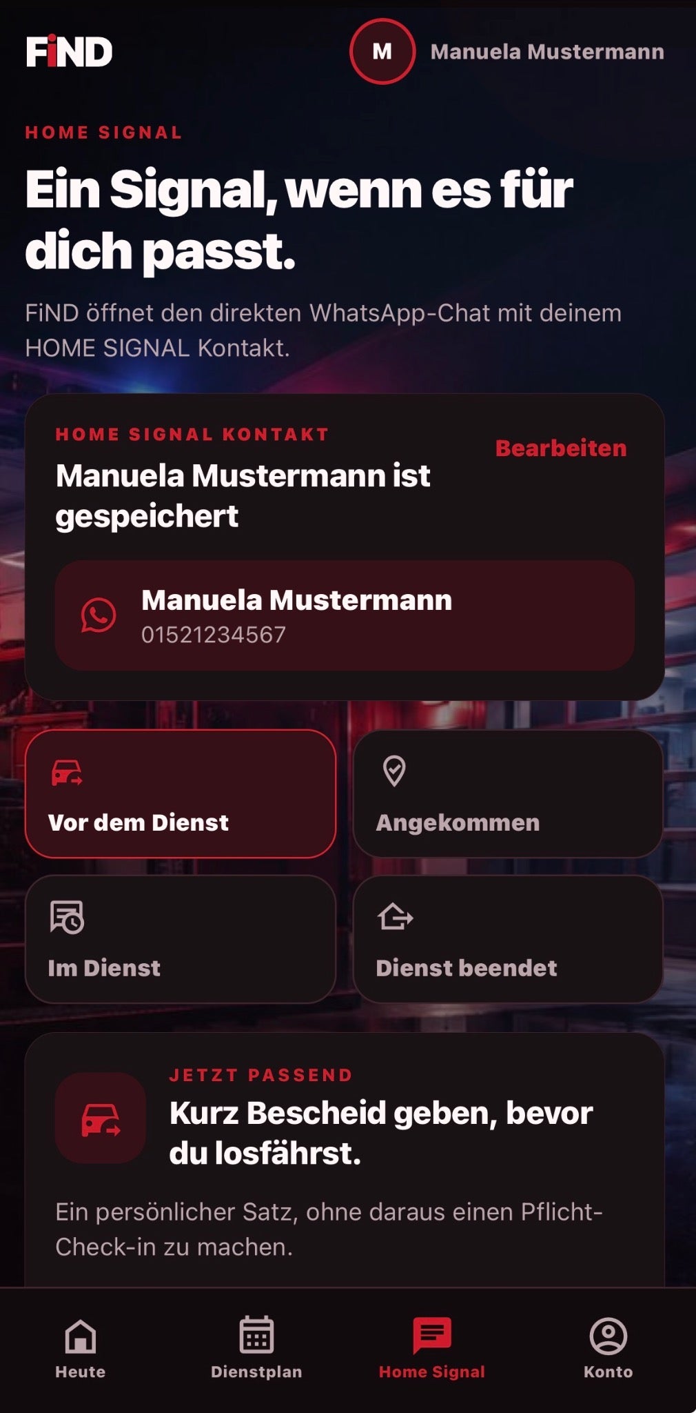HOME SIGNAL in der FiND App