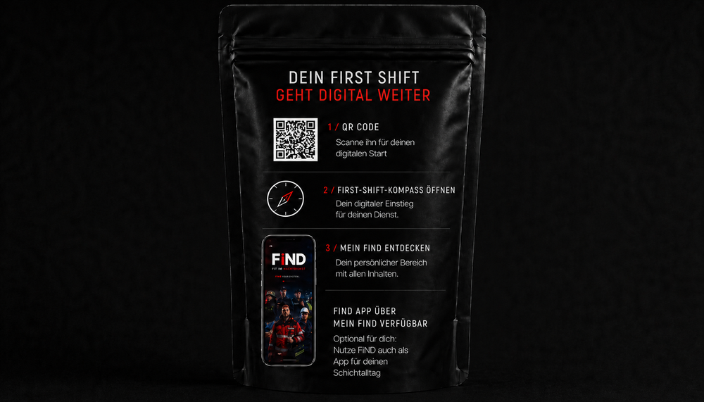 Digitaler Zugang auf der FiND First Shift Verpackung