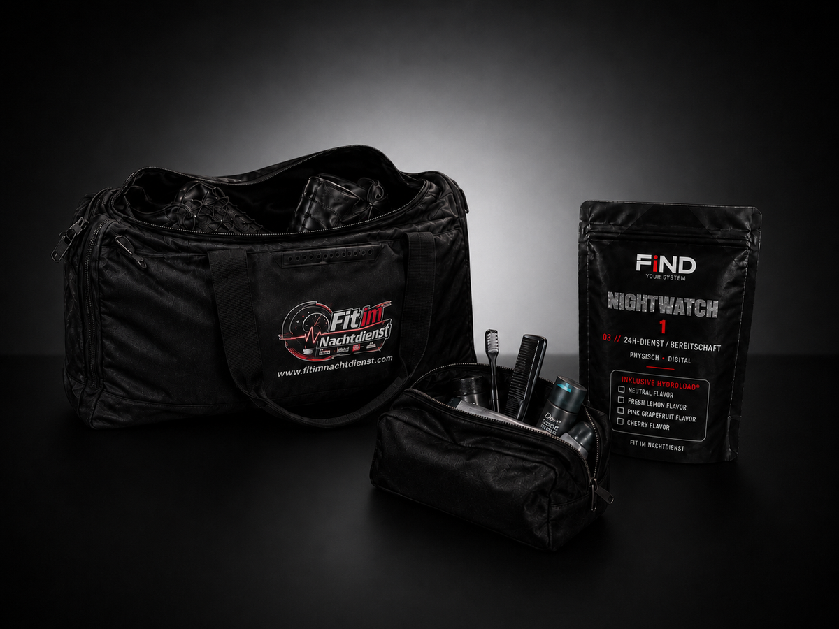FiND NightWatch – Produktansicht mit Tasche und Inhalten