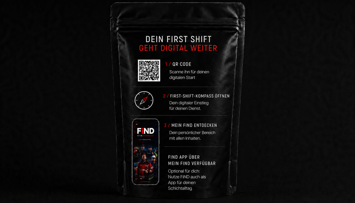 FiND ON DUTY – Rückseite der Duty-Verpackung mit QR-Zugang